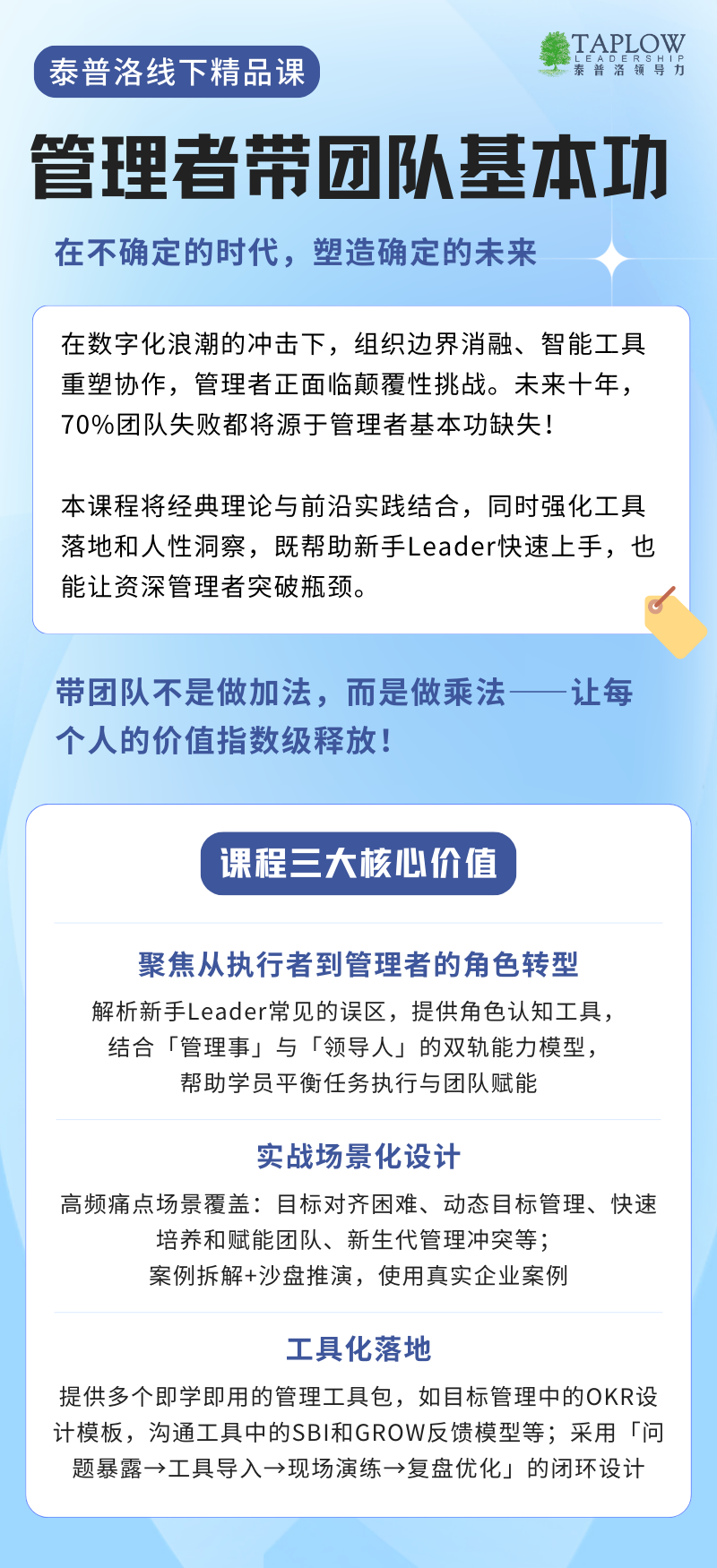 泰普洛独家公开课《管理者带团队基本功》@上海场，开启报名！